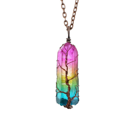 BlushBerry Stone Crystal Pillar Tree Of Life Pendant Fashion Necklace