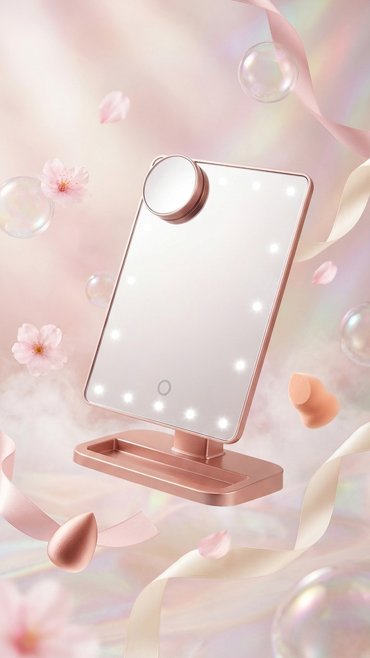 Smart LED Makeup Mirror – Touch Control, Bluetooth Music Speaker & 10X Magnification