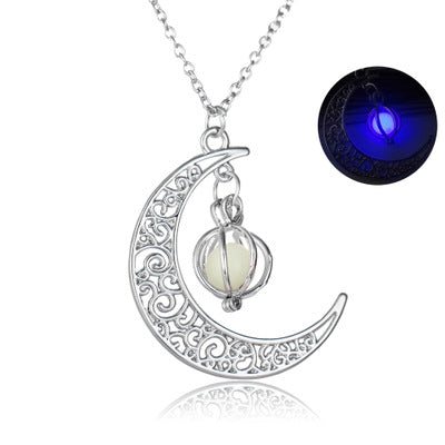 BlushBerry Moon Natural Glowing Stone Healing Necklace Women Gift Charm Luminous Pendant Necklace Jewelry