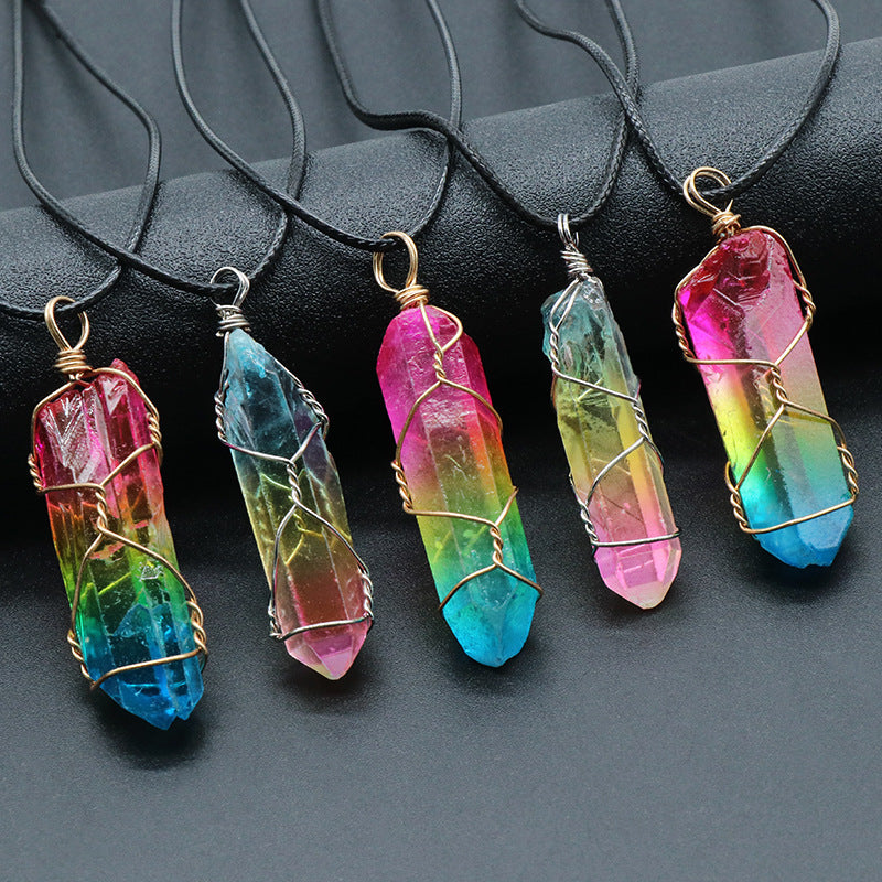 BlushBerry Stone Crystal Pillar Tree Of Life Pendant  Fashion Necklace