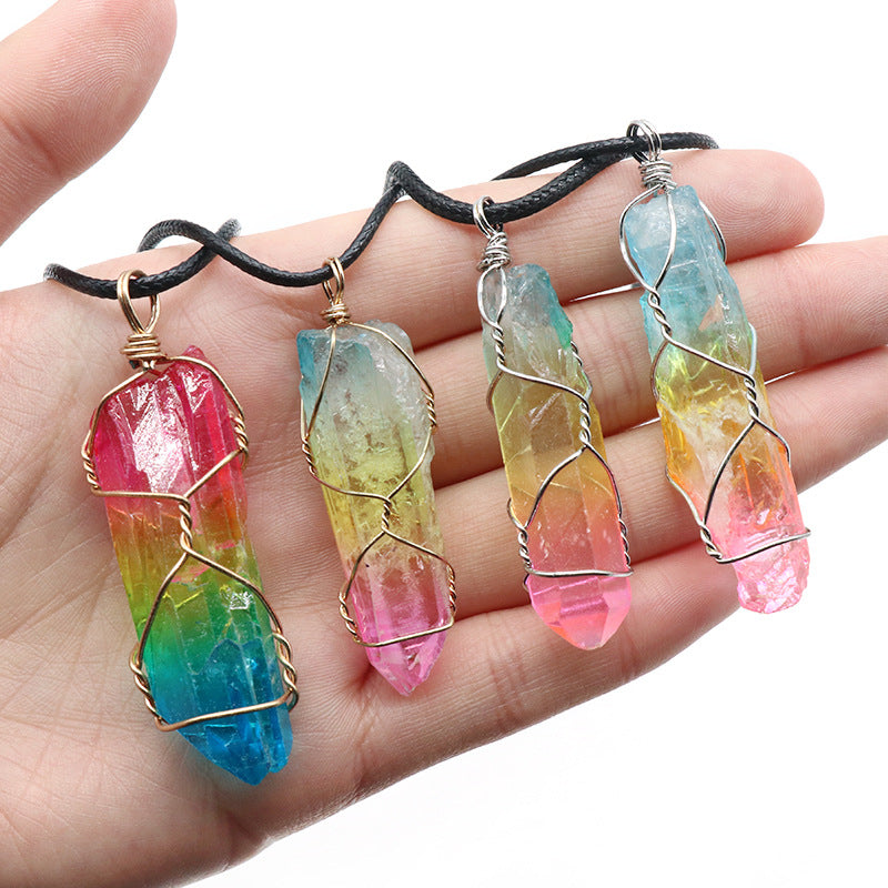 BlushBerry Stone Crystal Pillar Tree Of Life Pendant  Fashion Necklace