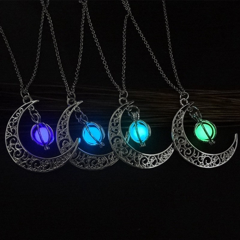 BlushBerry Moon Natural Glowing Stone Healing Necklace Women Gift Charm Luminous Pendant Necklace Jewelry