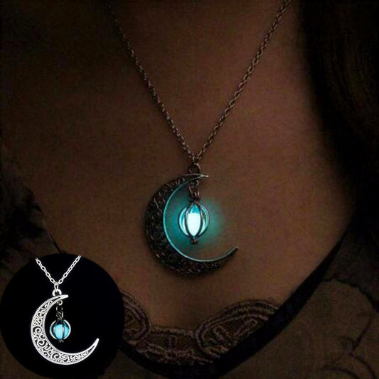 BlushBerry Moon Natural Glowing Stone Healing Necklace Women Gift Charm Luminous Pendant Necklace Jewelry