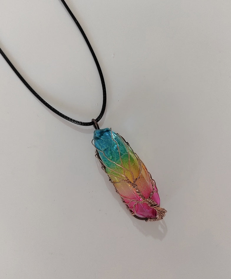 BlushBerry Stone Crystal Pillar Tree Of Life Pendant  Fashion Necklace