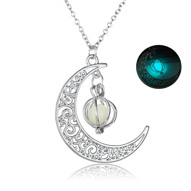 BlushBerry Moon Natural Glowing Stone Healing Necklace Women Gift Charm Luminous Pendant Necklace Jewelry