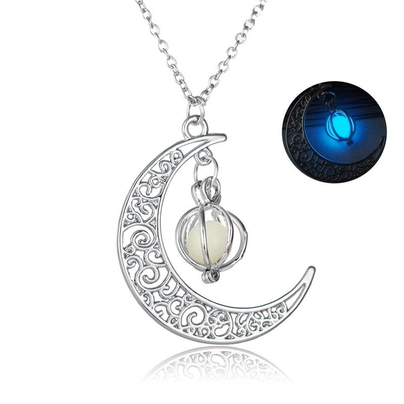 BlushBerry Moon Natural Glowing Stone Healing Necklace Women Gift Charm Luminous Pendant Necklace Jewelry