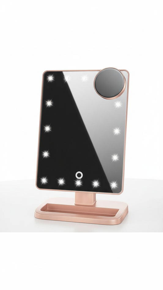 Smart LED Makeup Mirror – Touch Control, Bluetooth Music Speaker & 10X Magnification