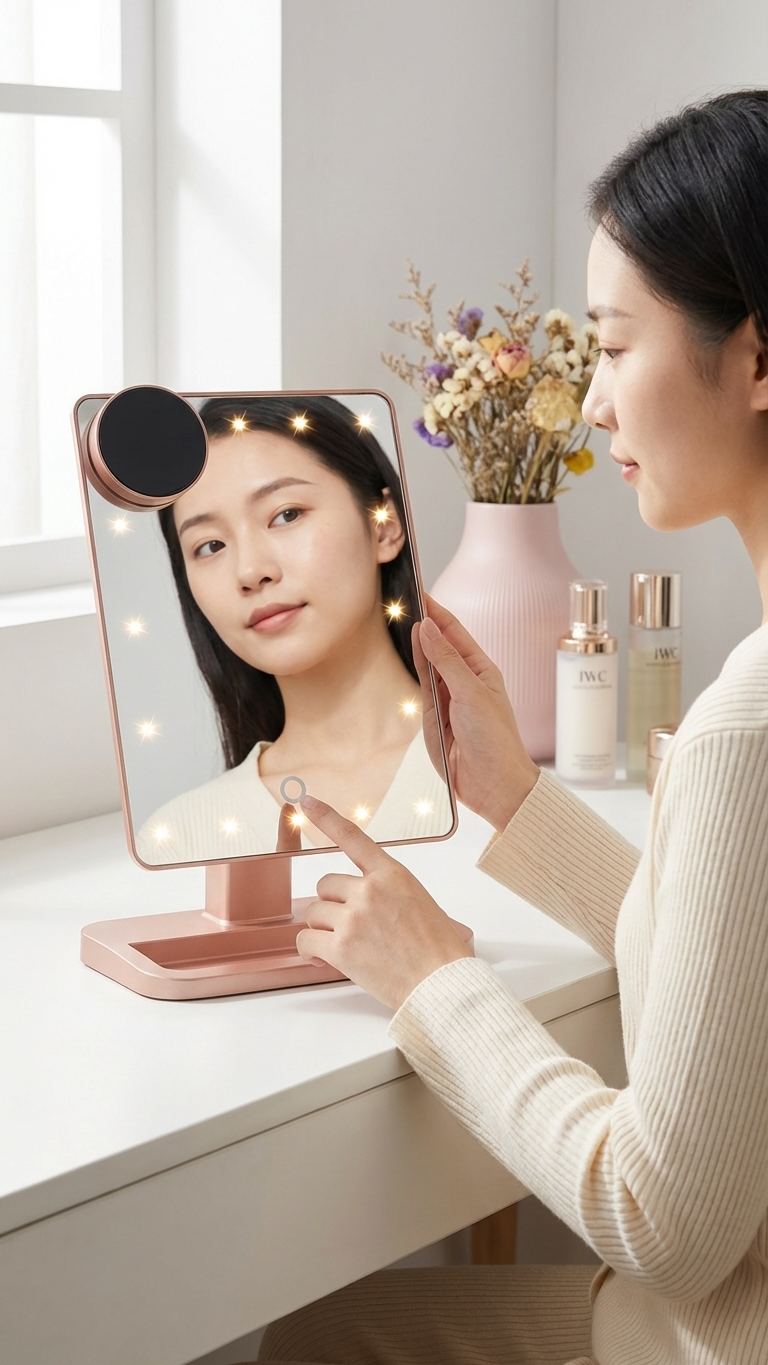 Smart LED Makeup Mirror – Touch Control, Bluetooth Music Speaker & 10X Magnification