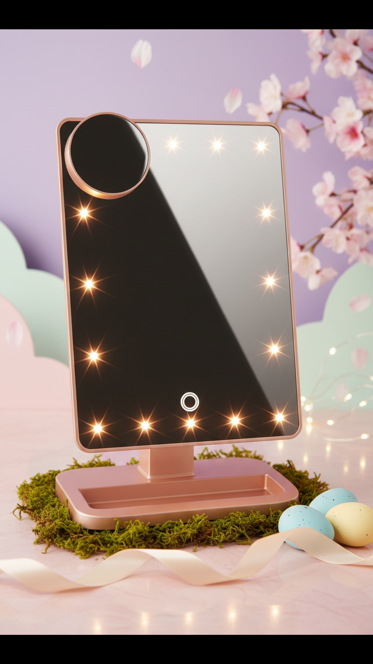 Smart LED Makeup Mirror – Touch Control, Bluetooth Music Speaker & 10X Magnification